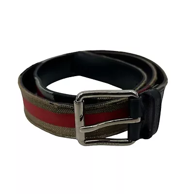 Burberry Belt Mens 36 Leather & Fabric Fife Striped Check Plaid ITPARPEL9BOL • $99.94