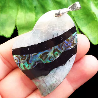 H04001 Natural Rainbow Abalone Shell Heart Pendant Bead 55x39x8mm • $0.50