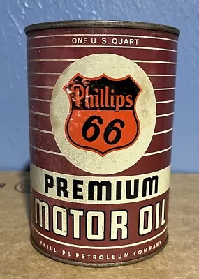 Vtg 1950s PHILLIPS 66 Premium Motor Oil 1 Qt. Oil Can *Made In USA* • $32.99