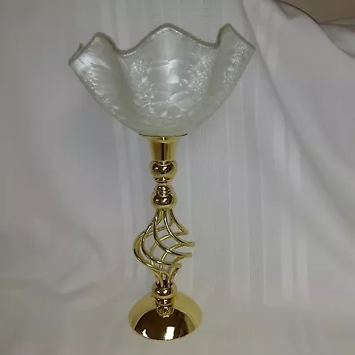 PartyLite Paragon Brass Spiral Gold Tea Lite Candle Lamp 7.25  Venetian  Shade • $15