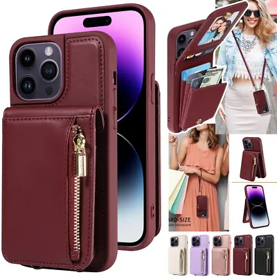 Crossbody Zipper Card Pocket Leather Wallet Phone Holder Case For IPhone Samsung • £13.19
