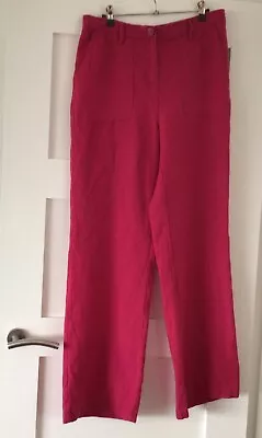 Marks And Spencer Berry Pink Linen 4 Pocket High Rise Wide Leg Trousers 12 Long  • £7