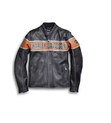 HD Men's  Victory Lane Distressed Motorcycle  Leather Jacket Black • $120
