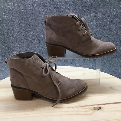 Merona Boots Womens 8.5 Ankle Booties Brown Suede Block Heels Lace Up Almond Toe • $29.44