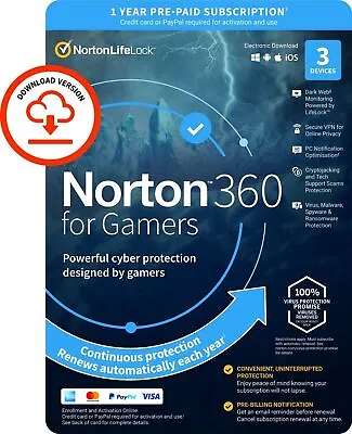 £8.99 • Buy Norton 360 For Gamers Antivirus Internet Security 2023 - 3 Devices UK EU