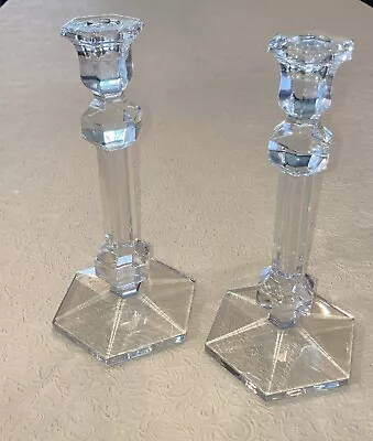 Pair Val St Lambert Belgium Crystal Candle Sticks Signed 411 On Base 9 1/2  • $48