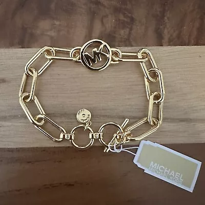 Michael Kors Gold Plated MK LOGO Long Link Toggle Bracelet MKJ7743 710 $155 • $100