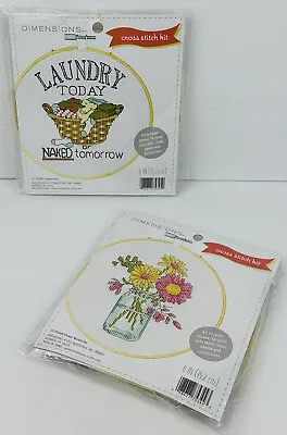 Dimensions Counted Cross Stitch Kits 6  (2):  Flower Mason Jar & Laundry Day NEW • $10.79