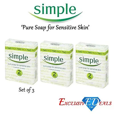 Simple Pure Soap Bar Face & Body Soap For Sensitive Skin Twin Pack 6 X 100g Bars • £6.49