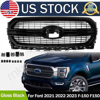 Front Bumper Grille Grill Glossy Black For Ford 2021-2023 F-150 F150 Limited XLT • $366.56