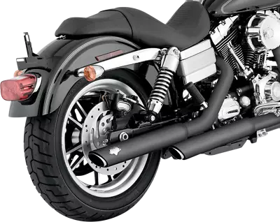 08-17 For Harley Street Bob FXDB VANCE & HINES Twin Slash Mufflers Black 46837 • $499.99