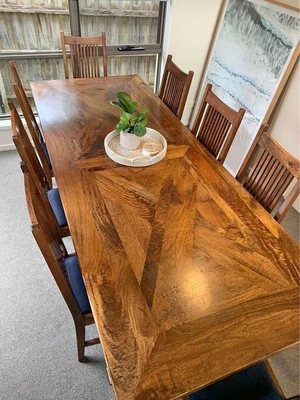 $1100 • Buy Solid Mango Wood Dining Table And Eight Chairs In Excellent Condition