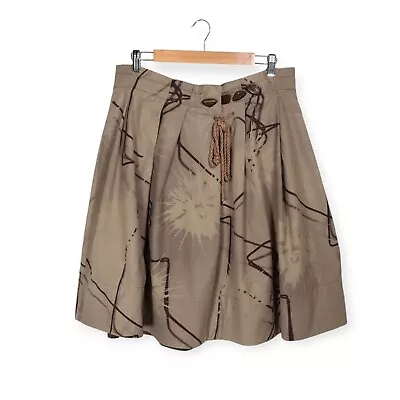 VERONIKA MAINE Size 14 Brown Pleated Flared Knee Length Skirt Button Tie Accent • $23