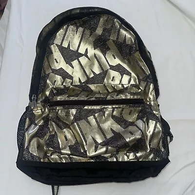 Victoria's Secret PINK Bling Campus Backpack 3826 71 093 OS PureBlack&Gold Foil • $9.74