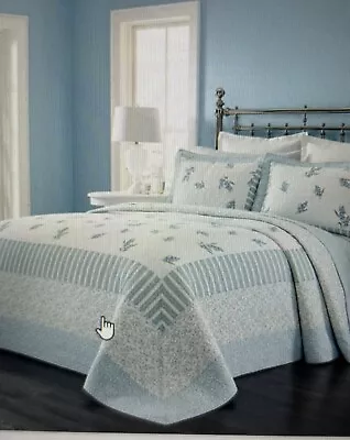 Martha Stewart Queen Cotton Bell Flower Quilt Blue White Green(quilt Only) • $29