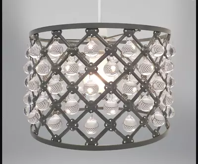 Modern Sparkly Ceiling Pendant Light Shade Easy Fit Lights Acrylic Crystal Beads • £15.94