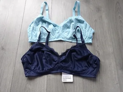 2 Pk M&s Marks & Spencer Non Wired Full Cup Maternity Nursing Bra's Uk Size 34dd • £13.99