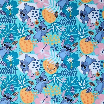 BonEful Fabric FQ Cotton Quilt Blue Walt Disney Lilo & Stitch Island Beach Water • $7.03