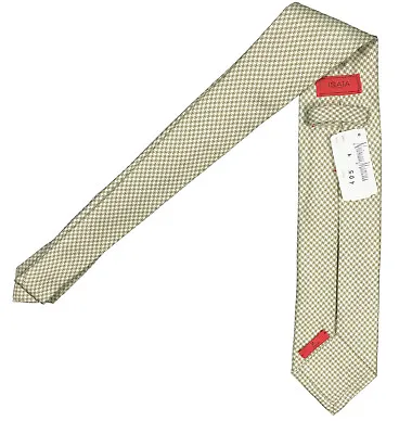 NEW $295 Isaia Pure Silk 7 Fold Tie!   Moss Green And Creme Houndstooth Design • $129.99