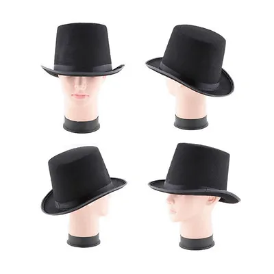 Black Tall Top Hat Steampunk Magician Performing Costume Hat For Adults/Kid • £4.55