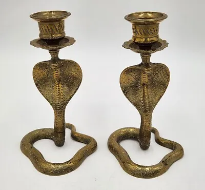 Vintage Brass King Cobra Snake Candle Stick Holders Set Of Two • $99.99