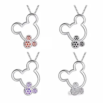 925 Sterling Silver Plated MICKEY MINNIE MOUSE EARS NECKLACE CUBIC CZ 18  N129 • $11.99