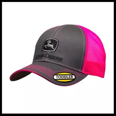 John Deere Logo Kids / Toddler Adjustable Peak Mesh Back Cap Hat - Pink/Charcoal • $29.95