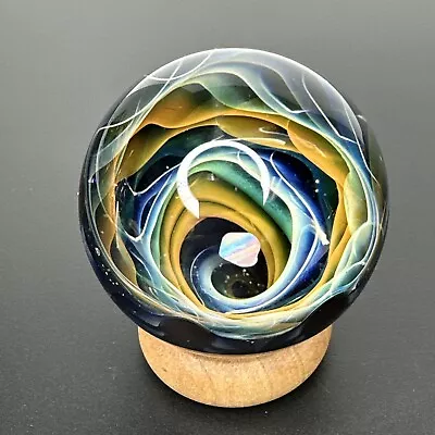 Contemporary Art Glass Marble 1.95  Abstract Fume Vortex W/ Opal Handmade Boro • $179.99