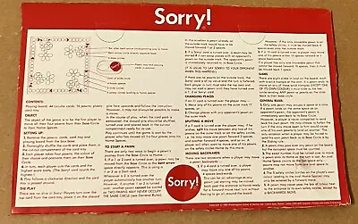 Waddingtons Vintage 1980 Sorry! Board Game. SPARE INSTRUCTIONS CARD ONLY. • £2.49