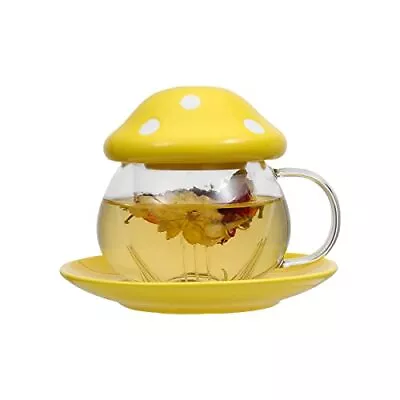 Mushroom Cup Glass Tea Cup With Lid Tray Strainer Filter Infuser For Loose Le... • $30.44