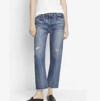 Vince Mid Rise Union Slouch Straight Leg Cropped Selvedge Blue Jeans 29 33x25 • $34.99