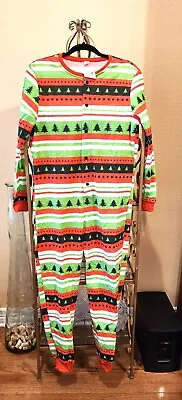 Mens Christmas Pajamas One-piece XL (Run Smaller!) With  Back Flap  Applique NWT • $14.50