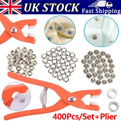 200/400PC Snap Fasteners Kit Metal Snap Buttons With Fastener Pliers Tool Kit UK • £2.99