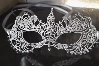 £11.75 • Buy Silver Grey Masquerade Mask & Diamantes New Year Halloween Masked Balls Weddings