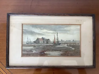 £9.99 • Buy A Vintage  Framed Watercolour Painting Coast, Boats, Coastal Scene, Seascape.