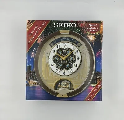 Seiko Clock Swarovski Crystals Melody In Motion Wall Clock 30 Melodies QXM382BRH • $219.99