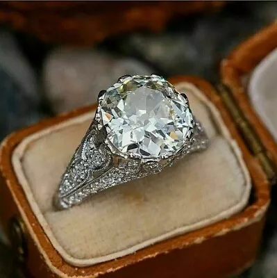 Edwardian Style Engagement Ring 3.50Ct Round Cut Lab-Created Diamond Silver Ring • $74.61