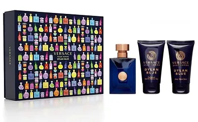 VERSACE Pour Homme DYLAN BLUE Cologne For Men 3 Pc GIFT SET 1.7 Oz EDT Spray NEW • $49.95