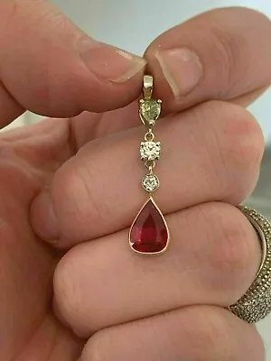 Perfect Art Deco Vintage Wedding Pendant 1.8 Ct Pear Ruby 14K Yellow Gold Finish • $36