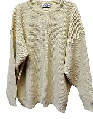 Vintage ~ Venezia Women’s Plus 1X Ivory Cream Crewneck Acrylic Pullover Sweater • $20.49