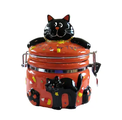 NWOT Black Cat Candy Corn Halloween Treats Cookie Snap Jar • $16.99