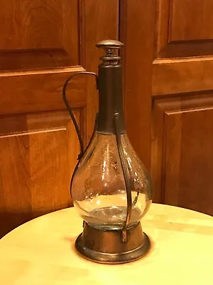 Wind Up Musical Decanter Glass W/ Gold Flecks Metal ? Bronze 11  X 4  Base • $25