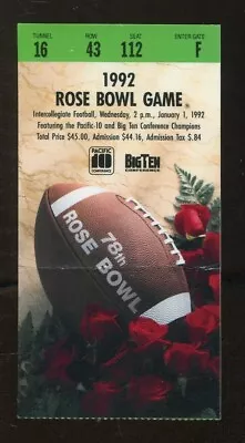 1992 Rose Bowl Ticket Michigan V Washington Billy Joe Hobert MVP 84274 • $30.76