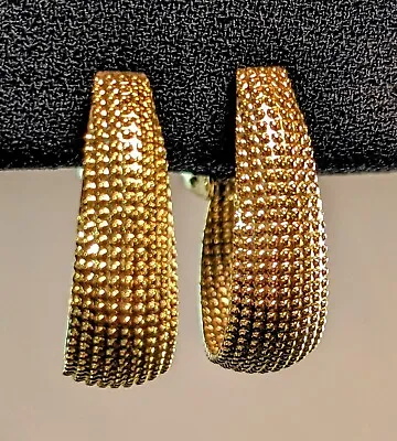 1.25  Gold Tone Hoop Pierced Earrings Textured VTG ULTRA RARE HTF • $9.95