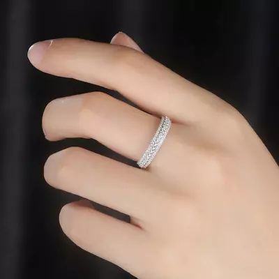 Vintage Moissanite Wide Eternity Wedding Band 14k White Gold Plated Round Cut • $166.47