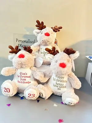 Personalised 1st Christmas Reindeer Teddy Bear Baby's Snowflake Name Santa Gift • £15.99