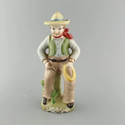 Vintage Japan Cowboy Porcelain Figurine Western Hat Chaps Hand Painted 6 In • $15