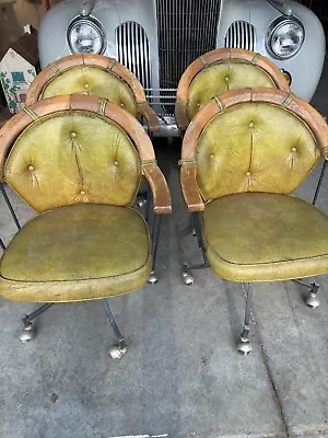 Vintage Mid Century Furniture Oak & Metal Swivel Caster Dining Chair • $300