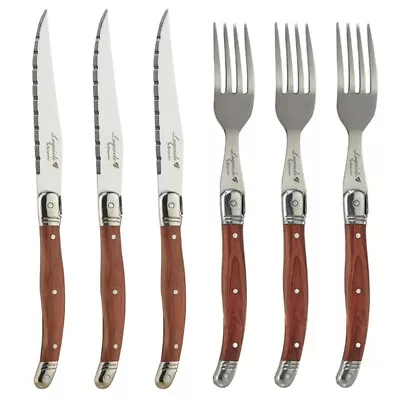 6pcs Laguiole Steak Knives Fork Set Stainless Steel Japanese Cutlery Wood Dinner • £62.82