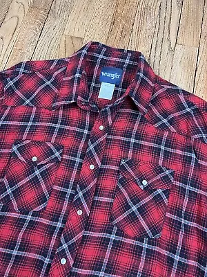 Wrangler Western Wear Men’s Pearl Snap Plaid Button Shirt Red Size 2XL • $17.95